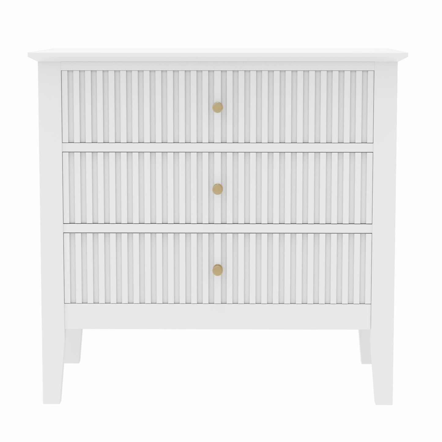 Zara Fluted Wide 3 Drawer Bedside Table - White