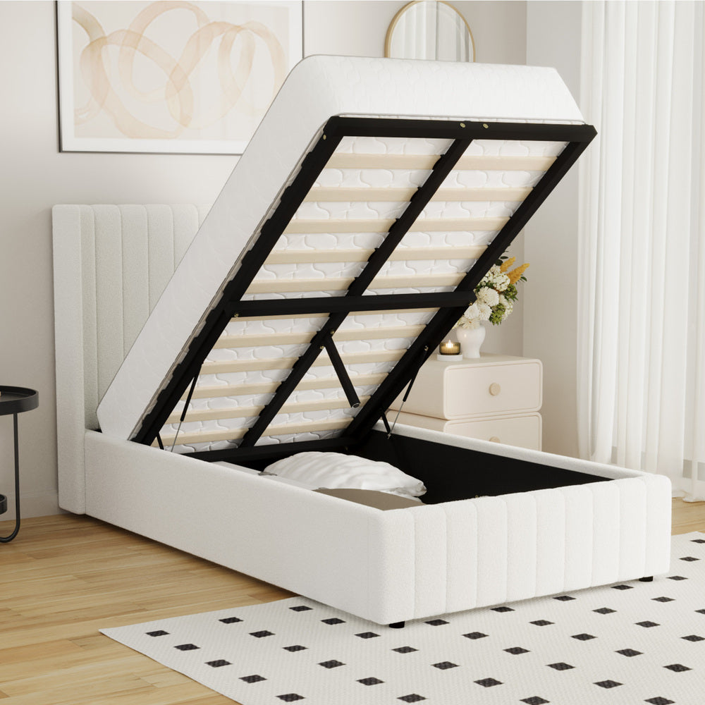 Gabrielle Boucle Gas Lift Storage Bed - King Single