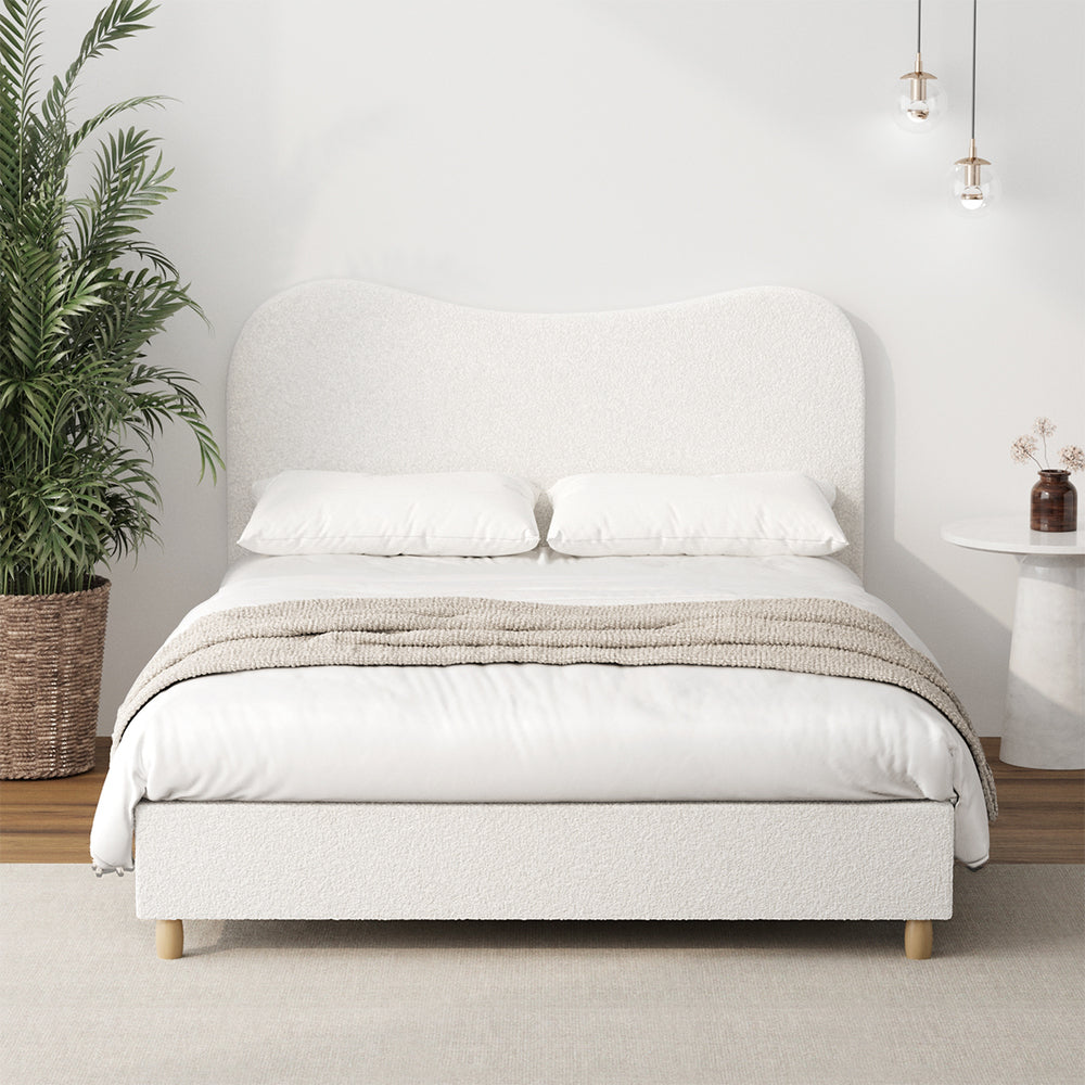 Lila Boucle Cloud Headboard Bed - Double