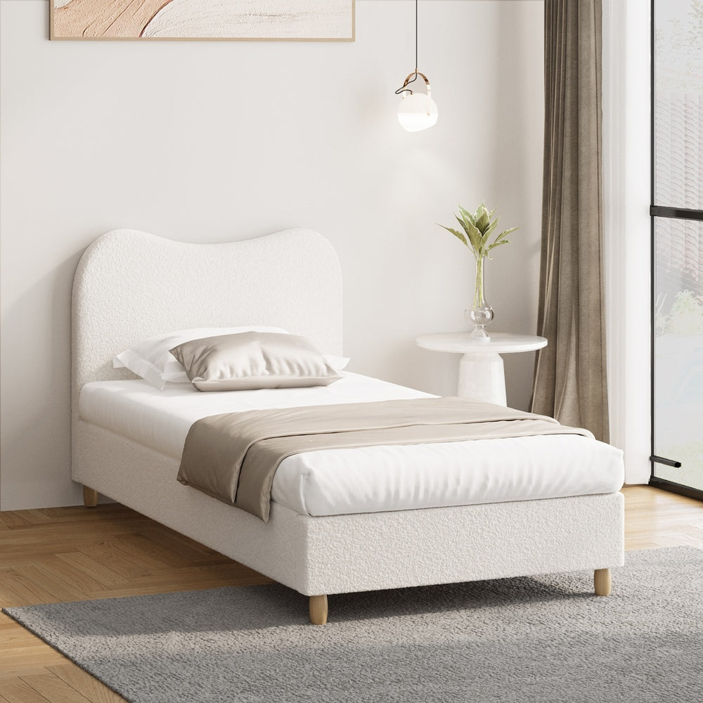 Lila Boucle Cloud Headboard Bed - King Single