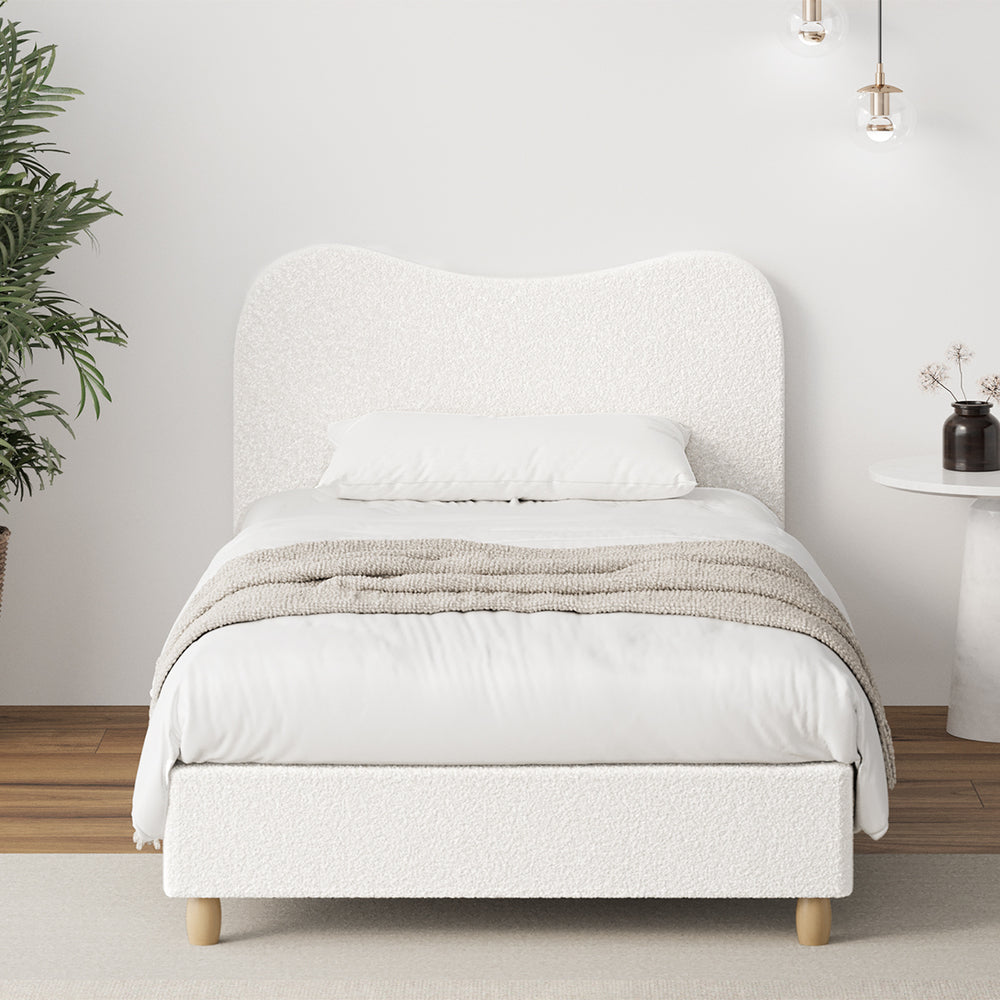 Lila Boucle Cloud Headboard Bed - King Single