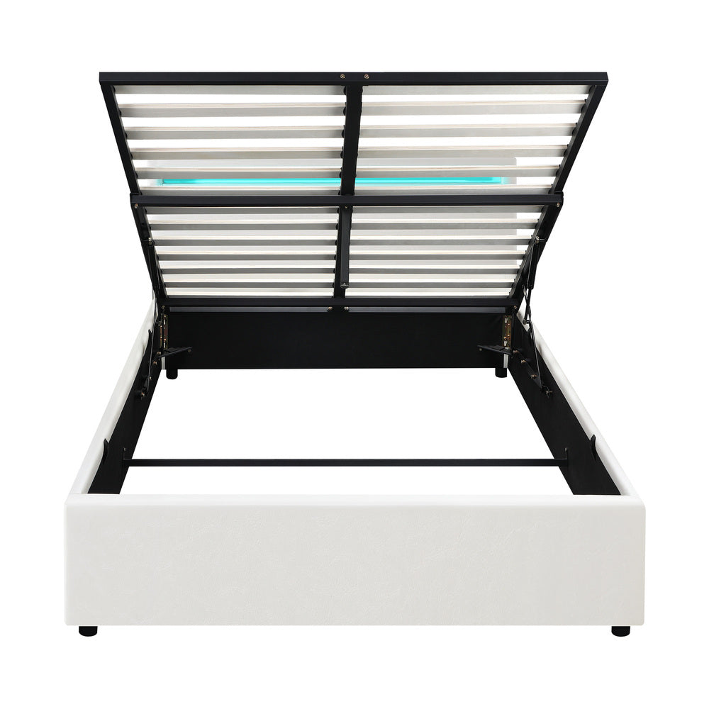 White Colson LED Gas Lift Storage Bed - Double