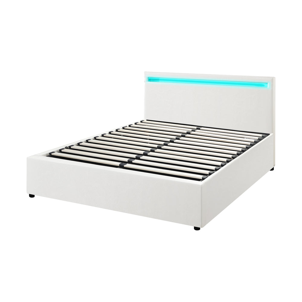 White Colson LED Gas Lift Storage Bed - Double