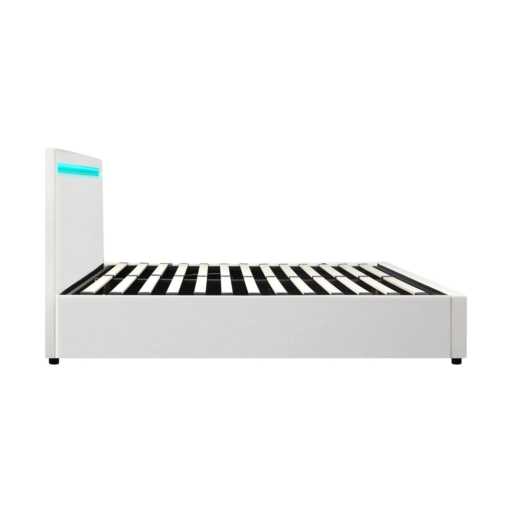 White Colson LED Gas Lift Storage Bed - Double