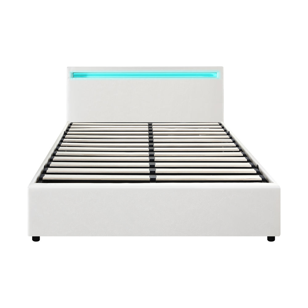 White Colson LED Gas Lift Storage Bed - Double