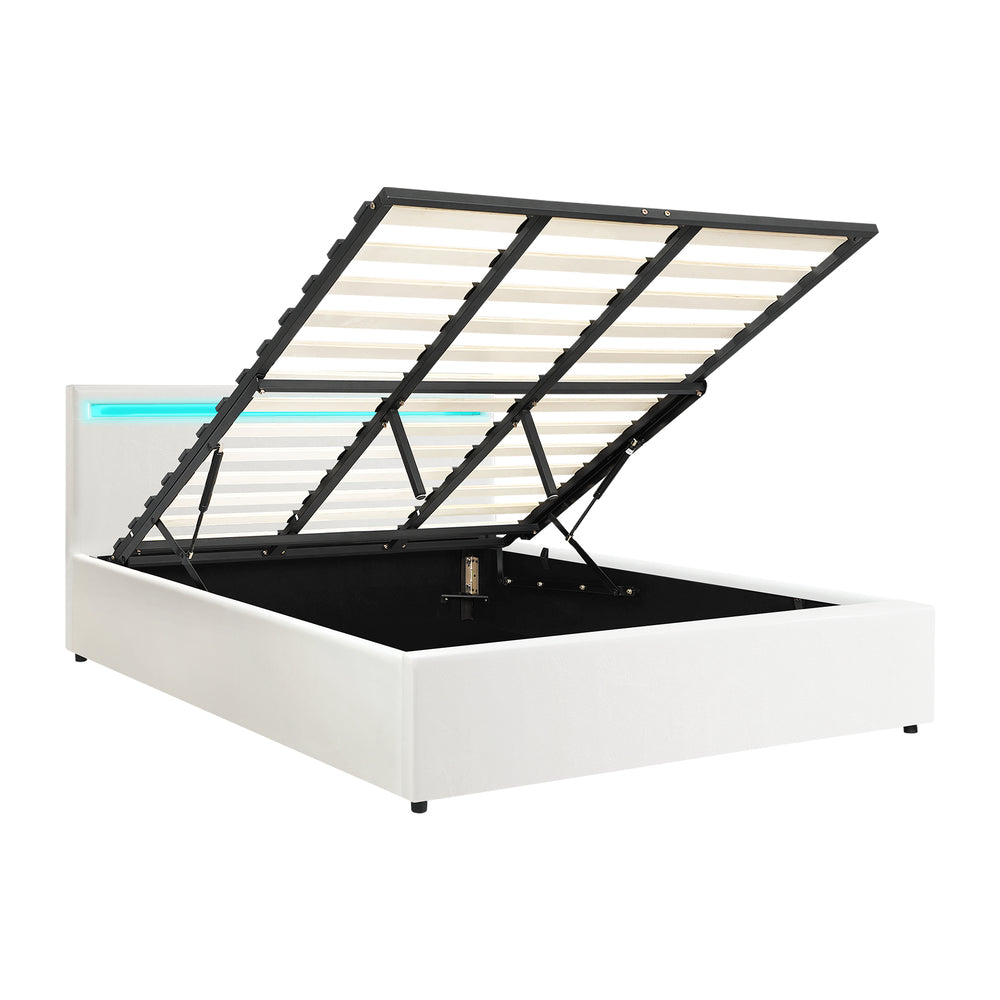White Colson LED Gas Lift Storage Bed - King