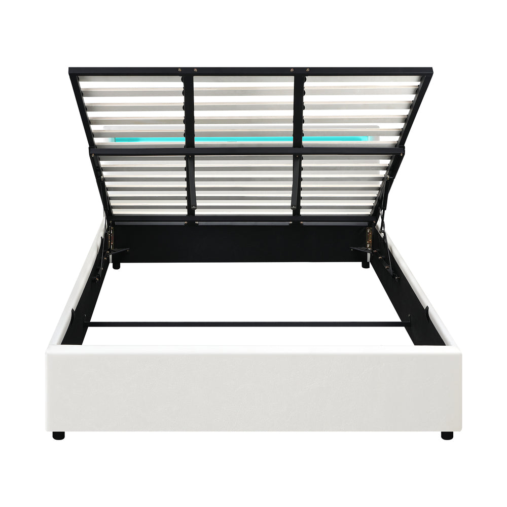 White Colson LED Gas Lift Storage Bed - King