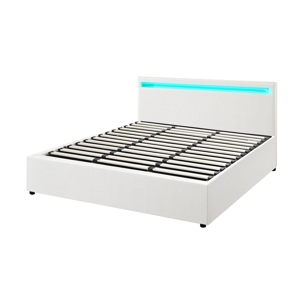 White Colson LED Gas Lift Storage Bed - King