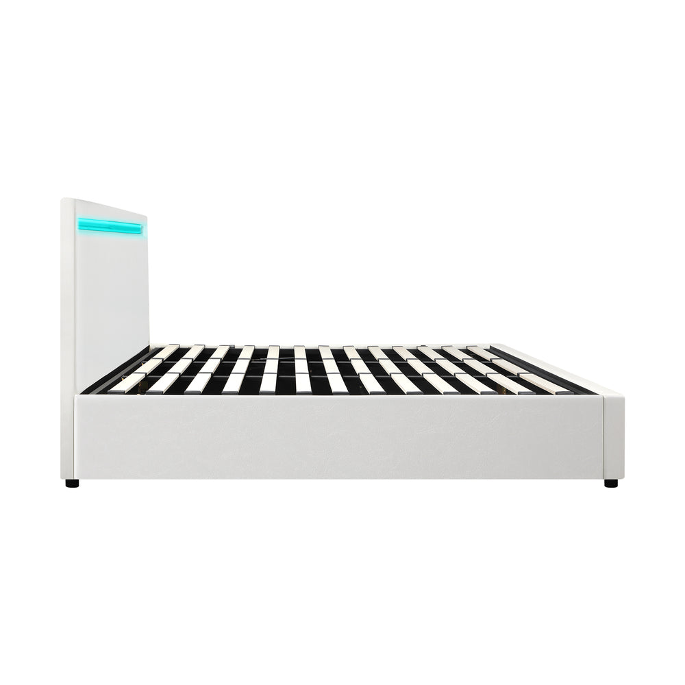 White Colson LED Gas Lift Storage Bed - King