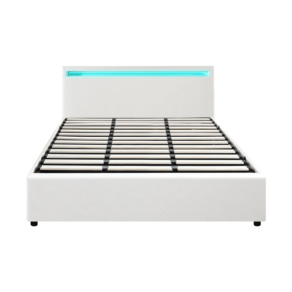 White Colson LED Gas Lift Storage Bed - King