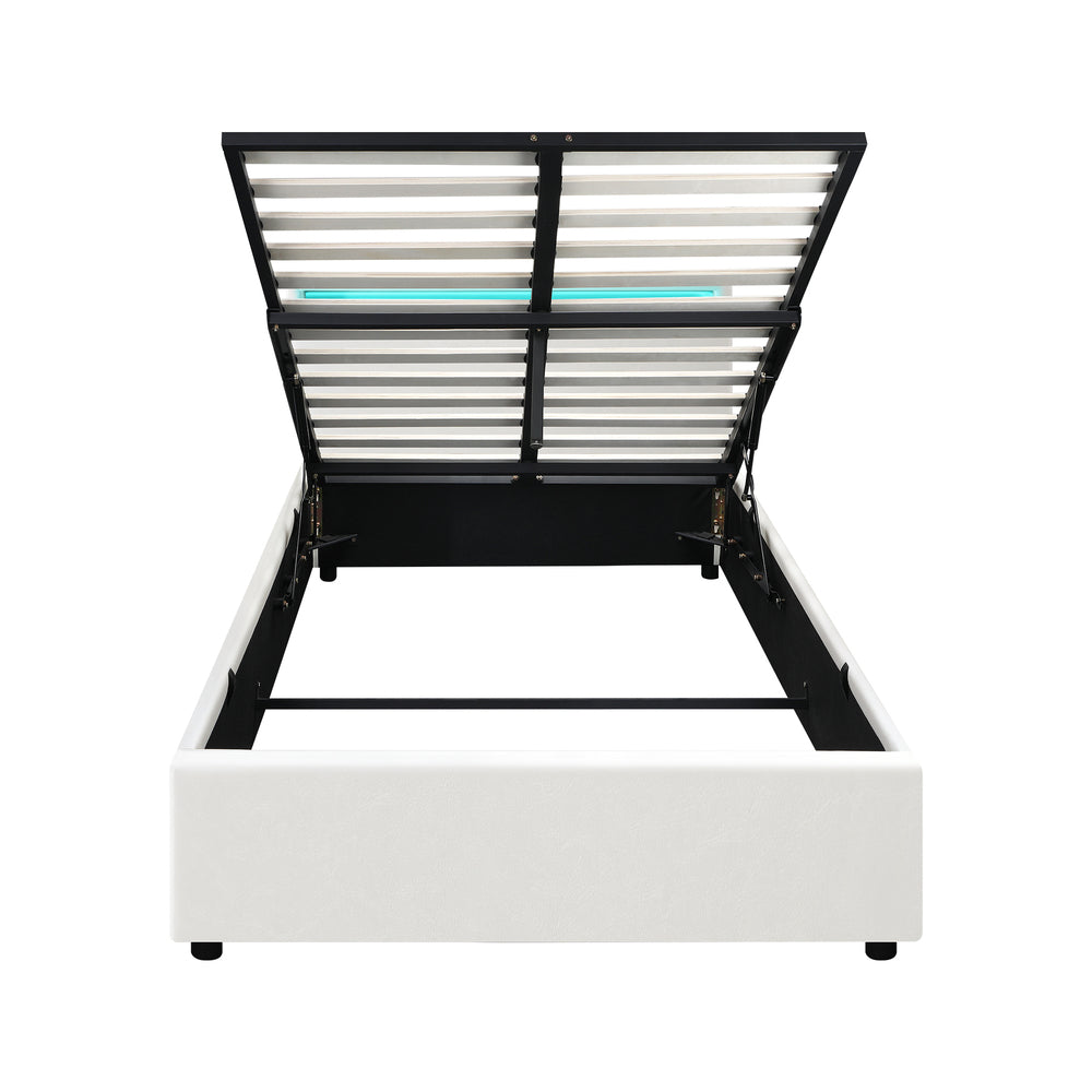 White Colson LED Gas Lift Storage Bed - King Single
