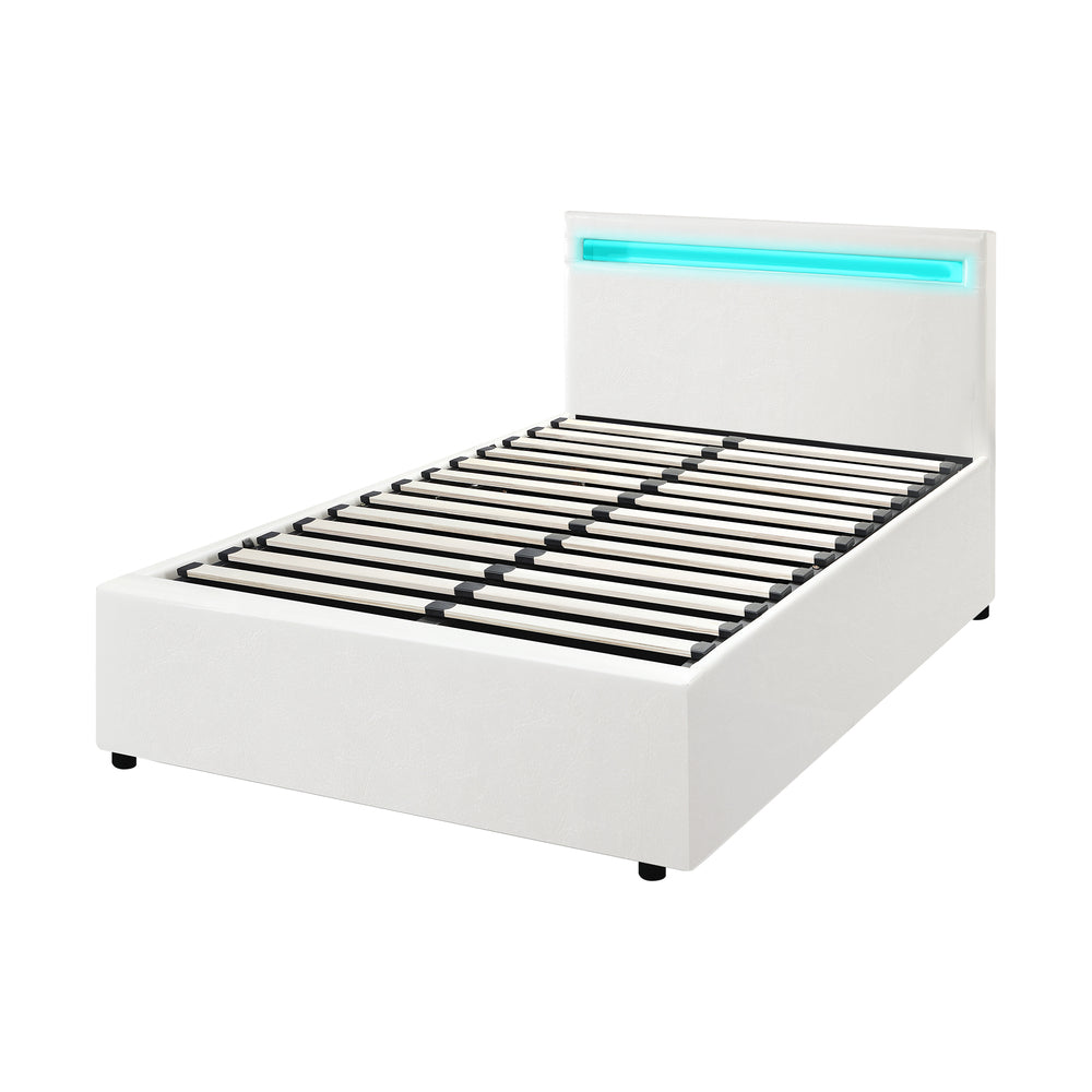 White Colson LED Gas Lift Storage Bed - King Single