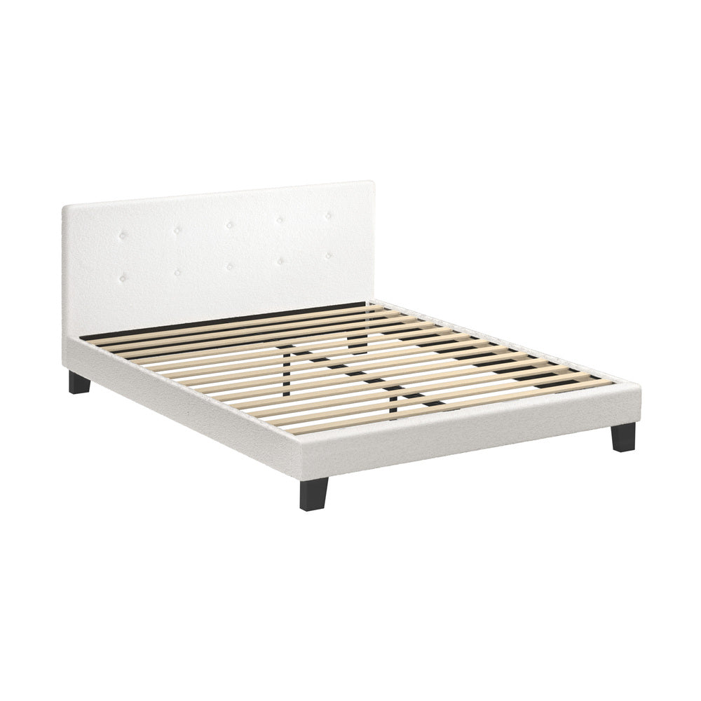 White Quiton Boucle Platform Bed - Double