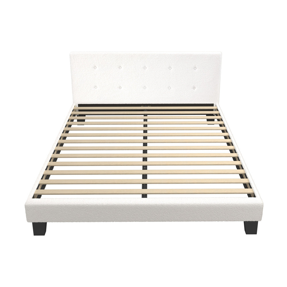 White Quiton Boucle Platform Bed - Double
