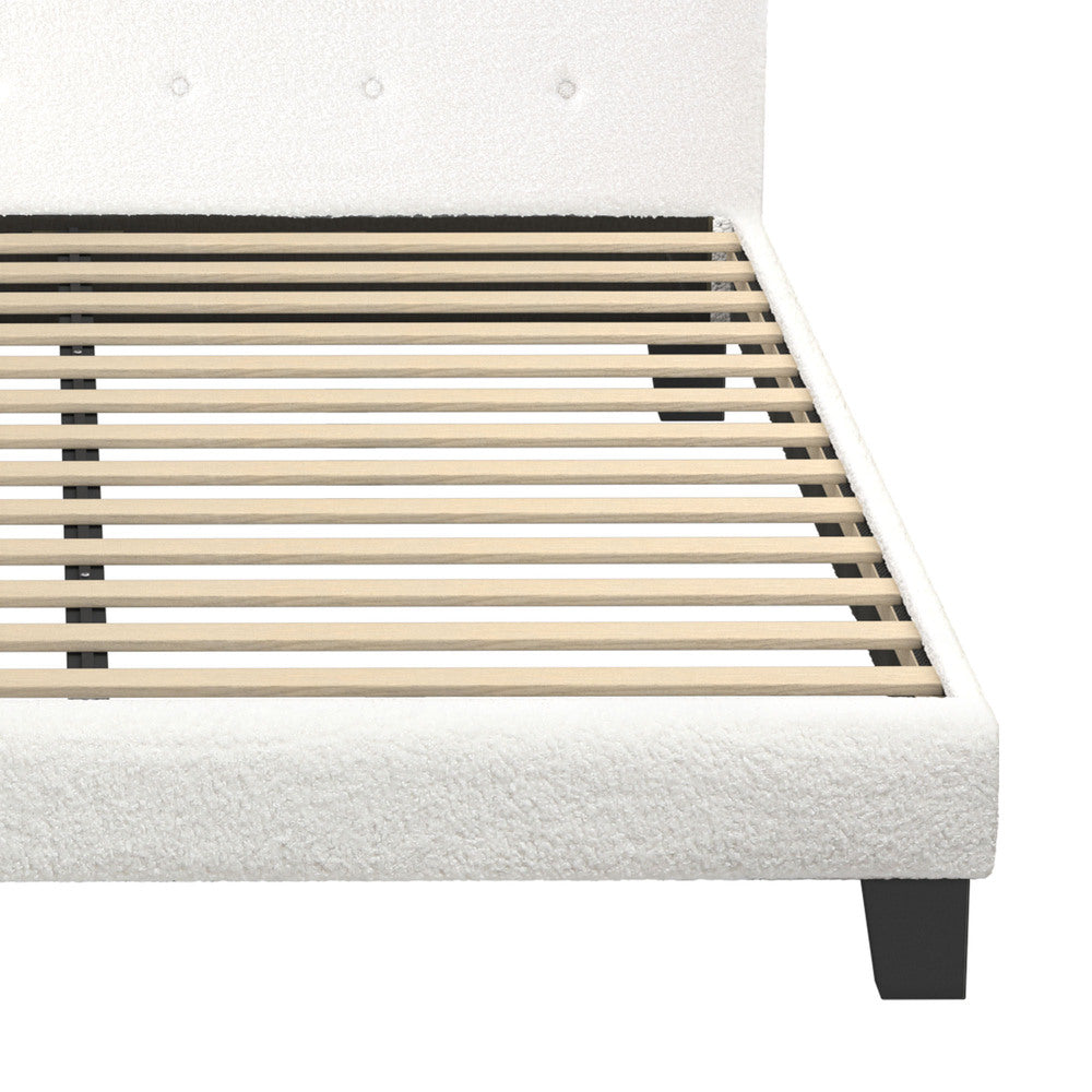 White Quiton Boucle Platform Bed - Double