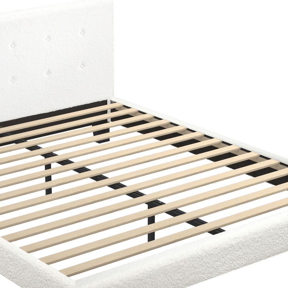 White Quiton Boucle Platform Bed - Double