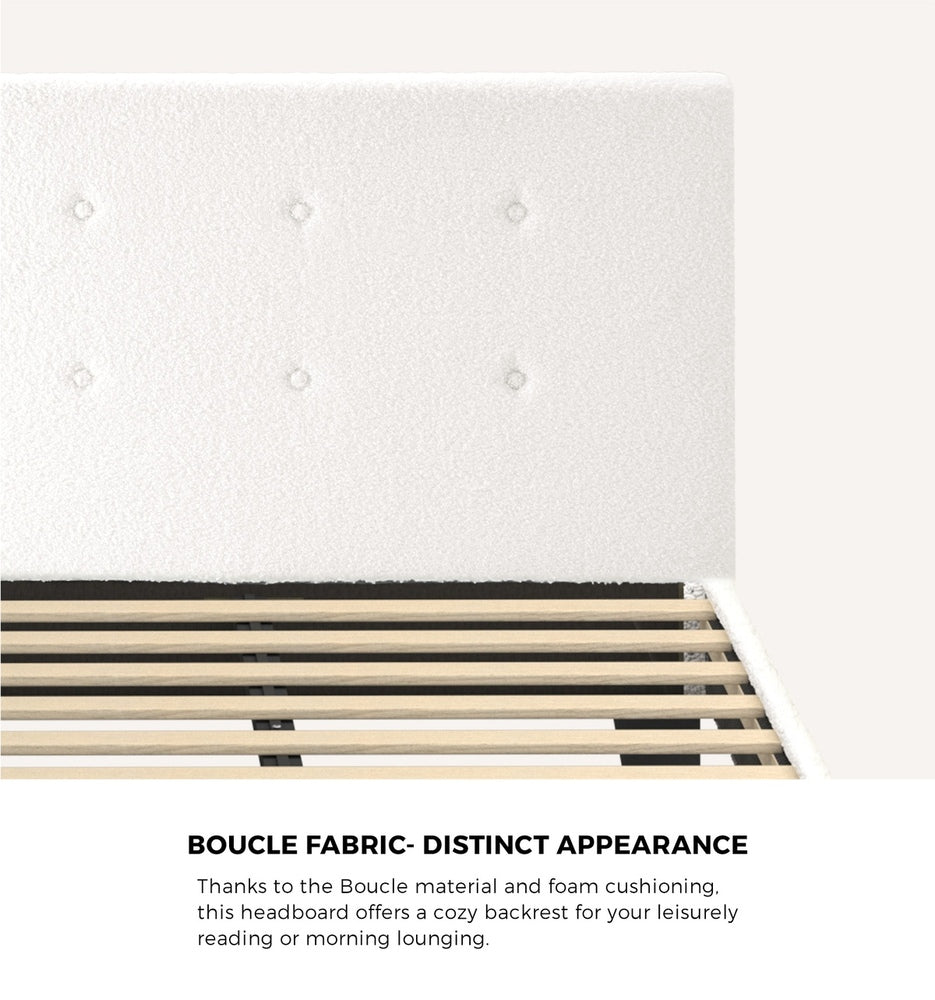 White Quiton Boucle Platform Bed - Double