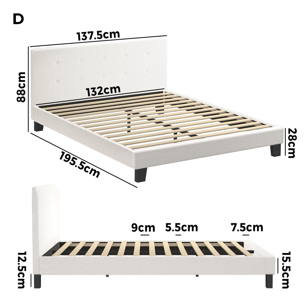 White Quiton Boucle Platform Bed - Double