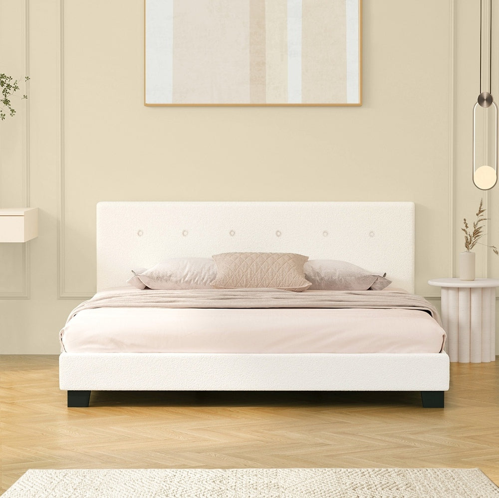 White Quiton Boucle Platform Bed - King