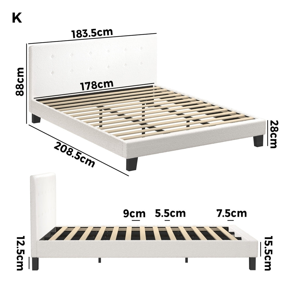 White Quiton Boucle Platform Bed - King
