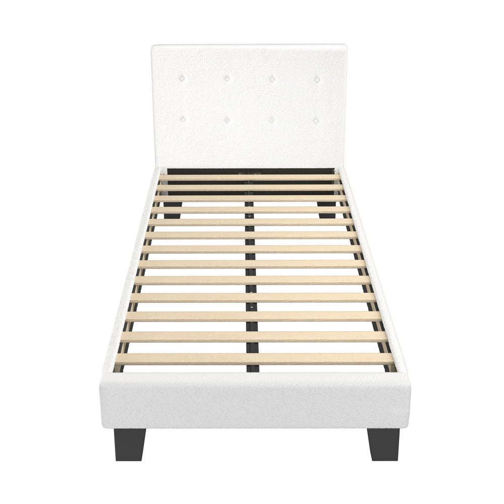 White Quiton Boucle Platform Bed - King Single