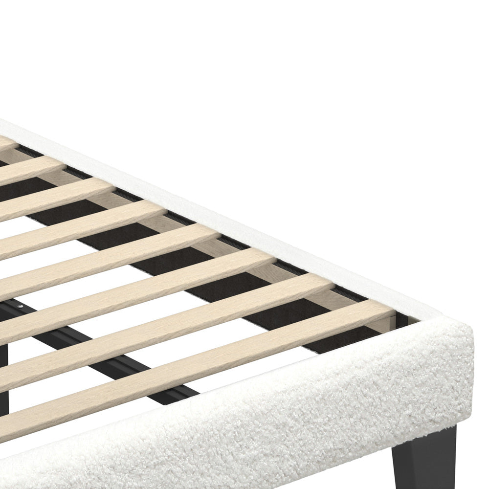 White Quiton Boucle Platform Bed - King Single
