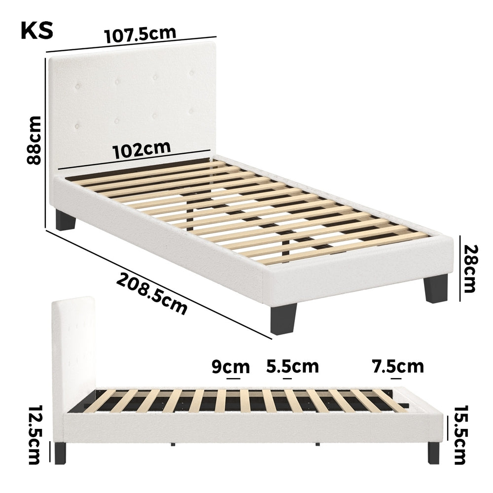 White Quiton Boucle Platform Bed - King Single