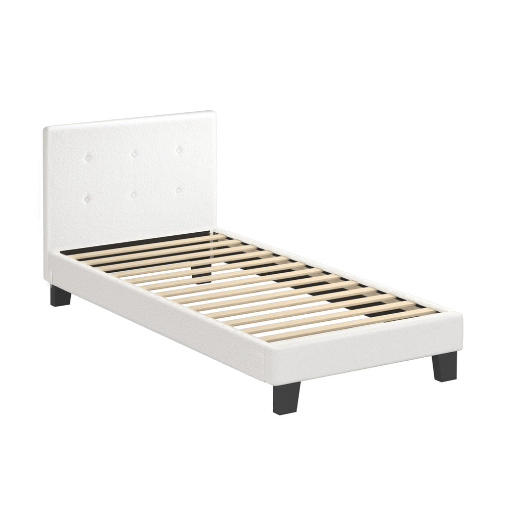 White Quiton Boucle Platform Bed - Single