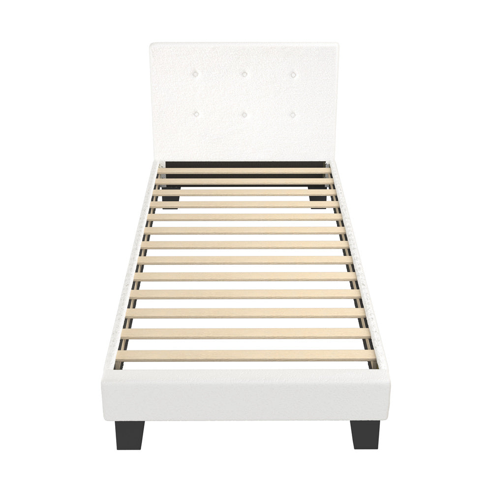 White Quiton Boucle Platform Bed - Single