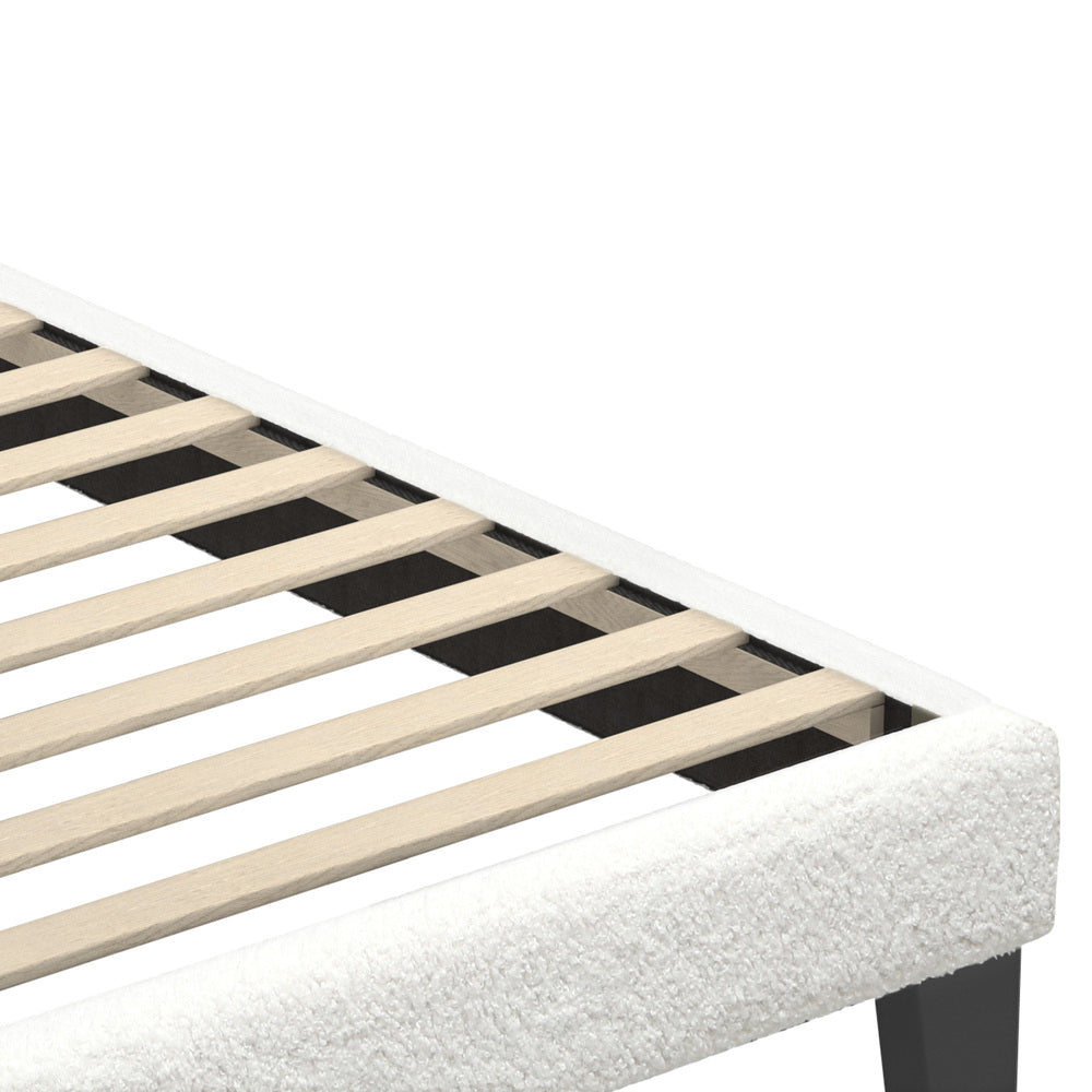 White Quiton Boucle Platform Bed - Single