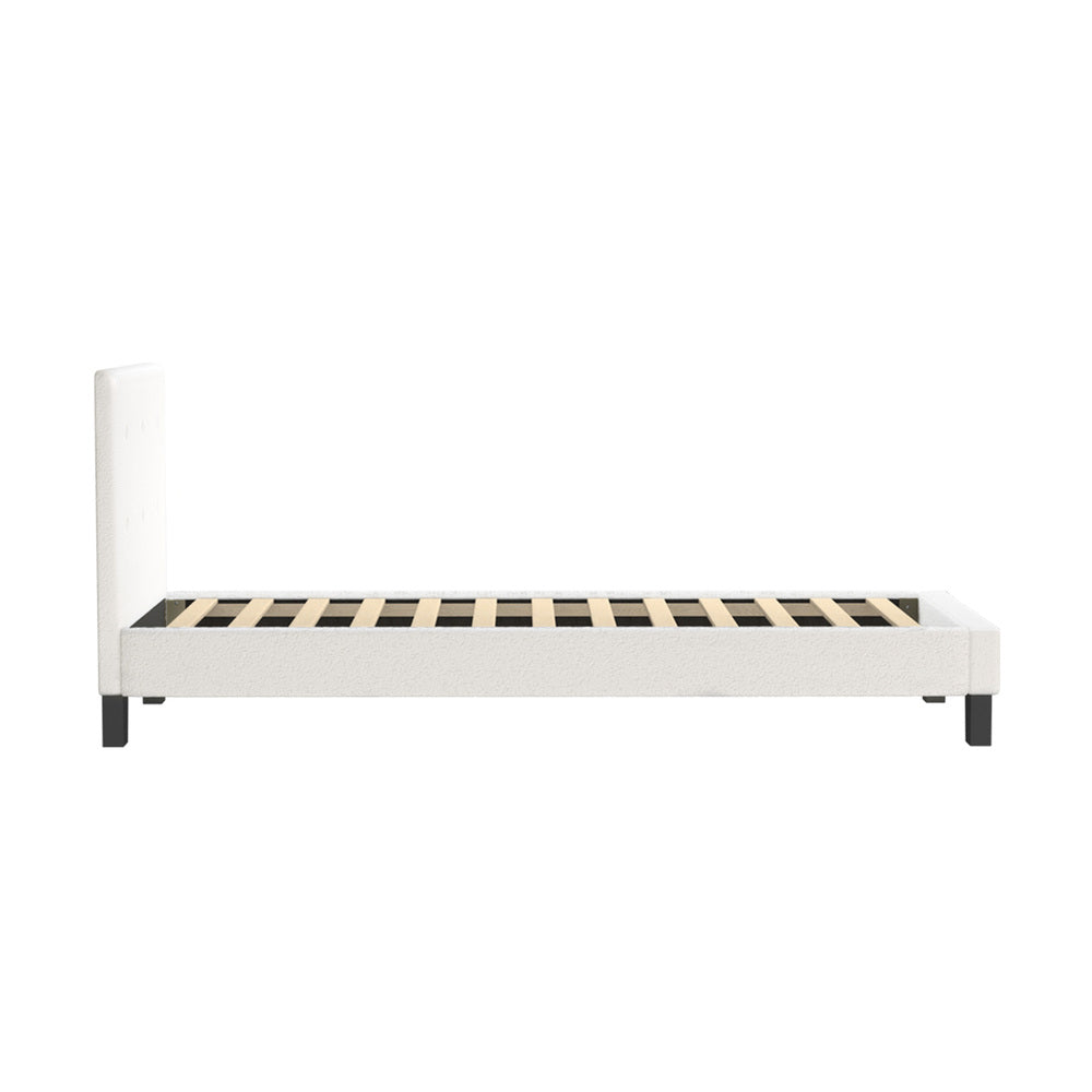 White Quiton Boucle Platform Bed - Single