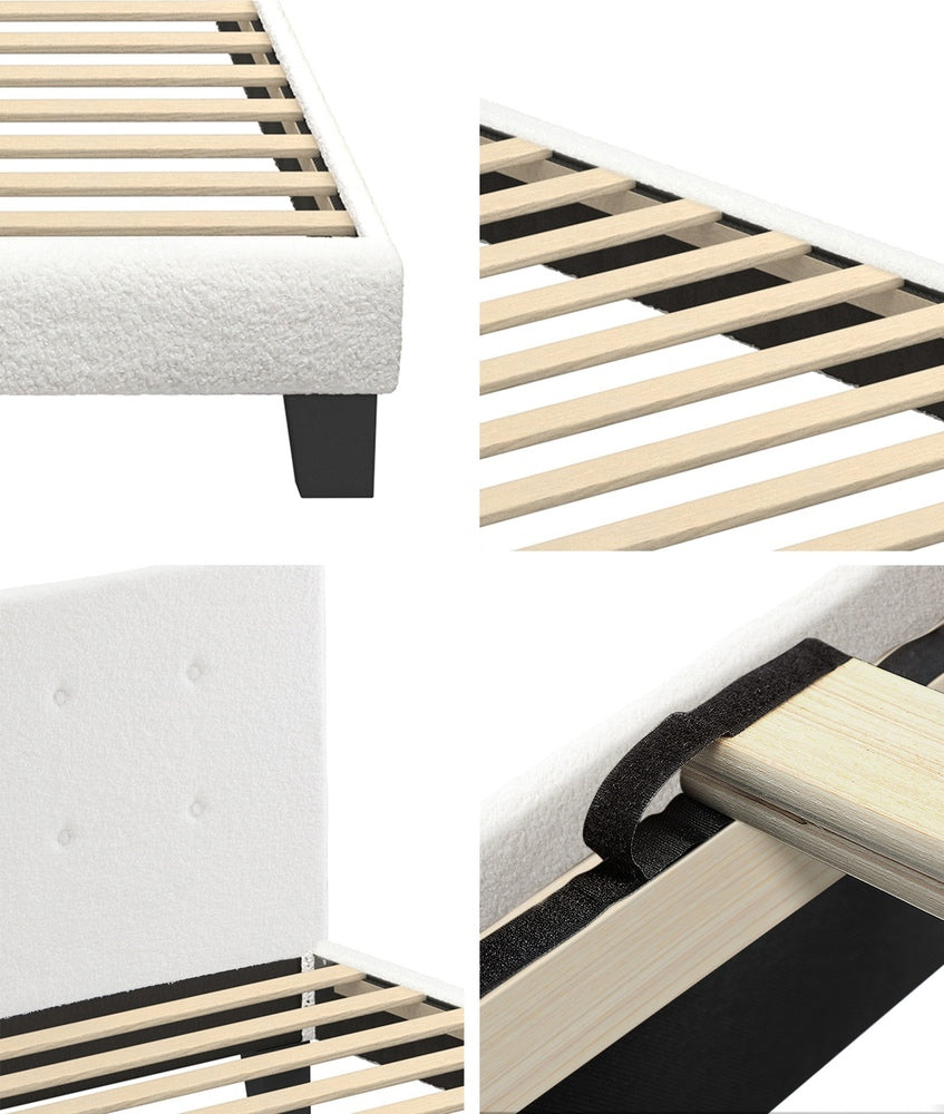 White Quiton Boucle Platform Bed - Single