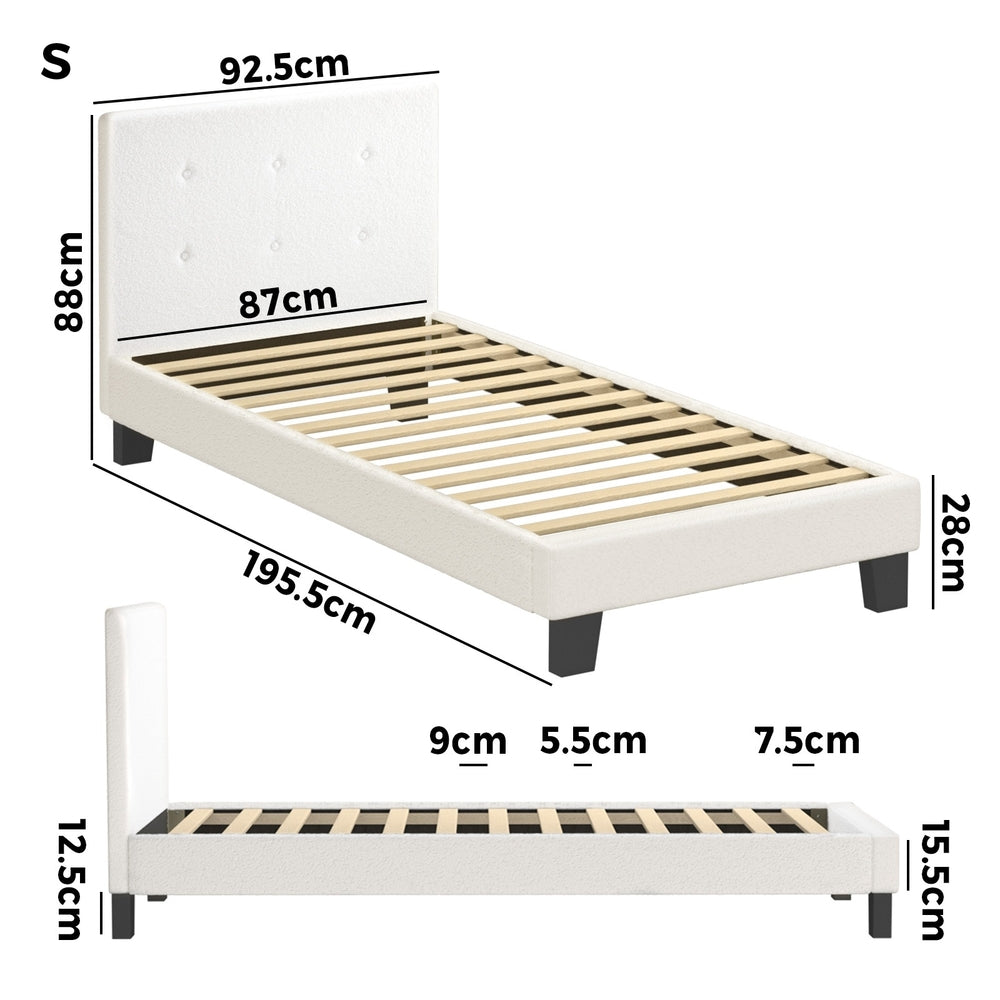 White Quiton Boucle Platform Bed - Single