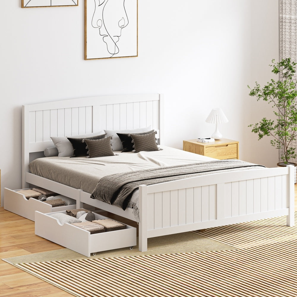 Nala Bed Frame with Trundle Drawers White