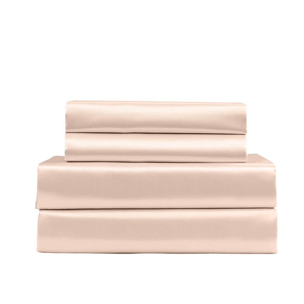 Royal Comfort 4 Piece Satin Sheet Set King Champagne Pink