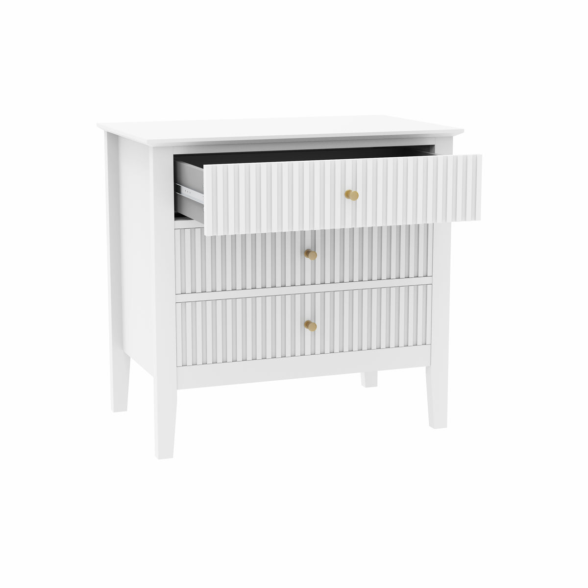 Zara Fluted Wide Bedside Table - White