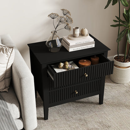 Zara Fluted Wide 3 Drawer Bedside Table - Black