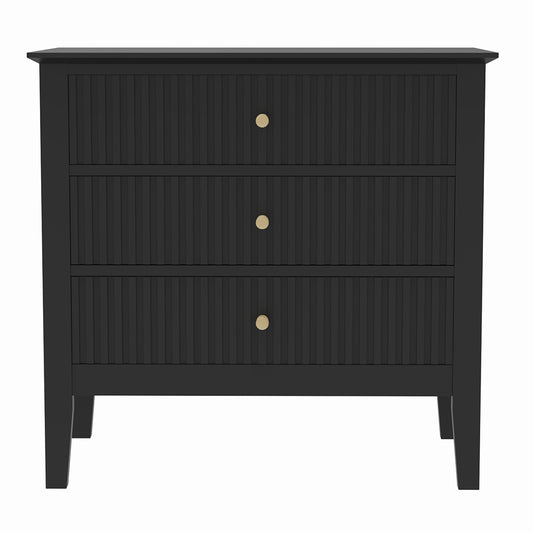 Zara Fluted Wide 3 Drawer Bedside Table - Black