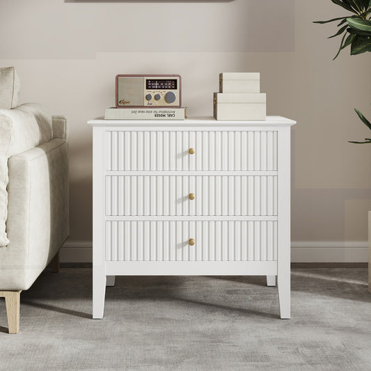Zara Fluted Wide Bedside Table - White