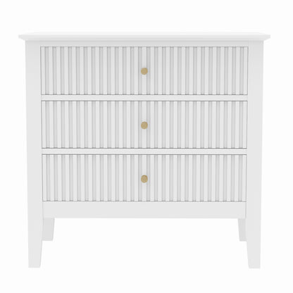 Zara Fluted Wide 3 Drawer Bedside Table - White
