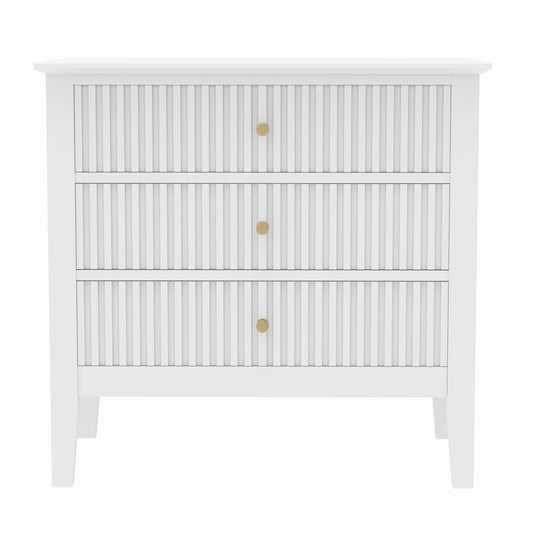 Zara Fluted Wide 3 Drawer Bedside Table - White