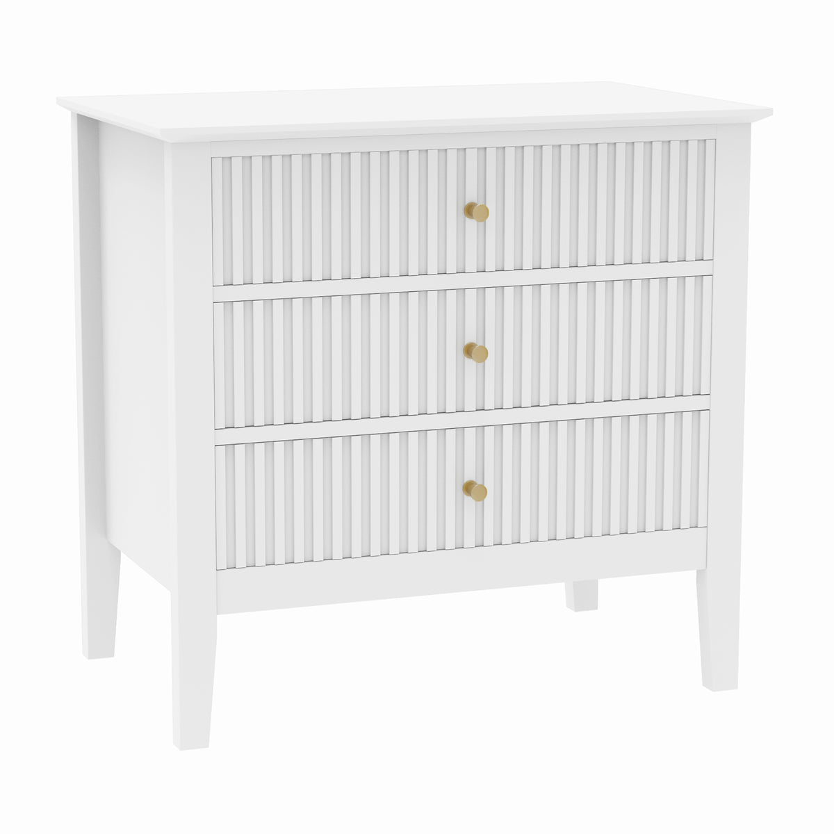 Zara Fluted Wide Bedside Table - White