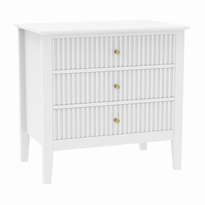 Zara Fluted Wide 3 Drawer Bedside Table - White