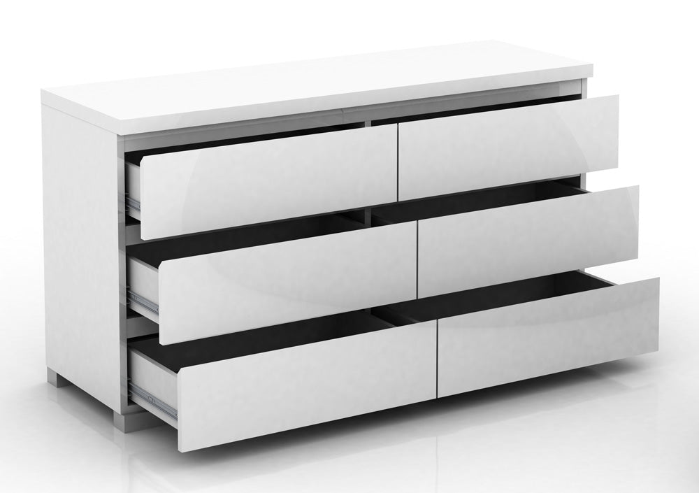 dresser white gloss Felicity - 6-Drawer with LED Mirror Featuring a sleek high Elara 6 Drawer Chest -