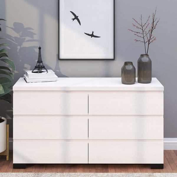 modern white dresser no handles Elara 6 Drawer Chest - White
