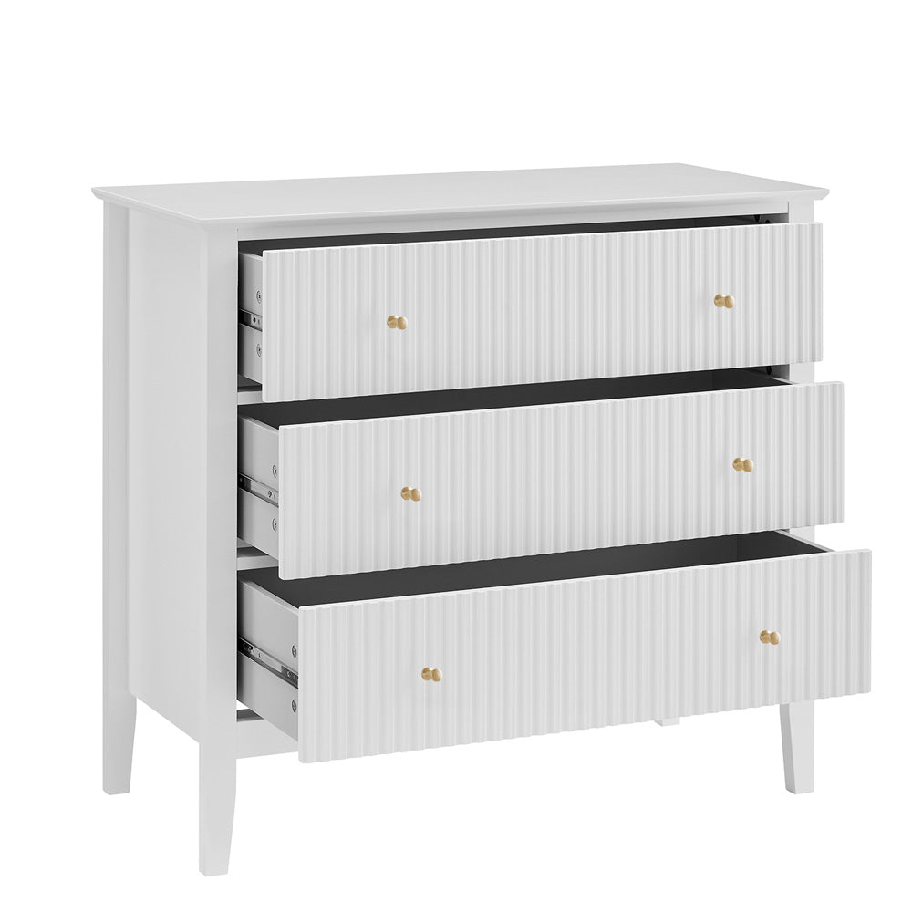 Zara Fluted 3 drawer chest - white