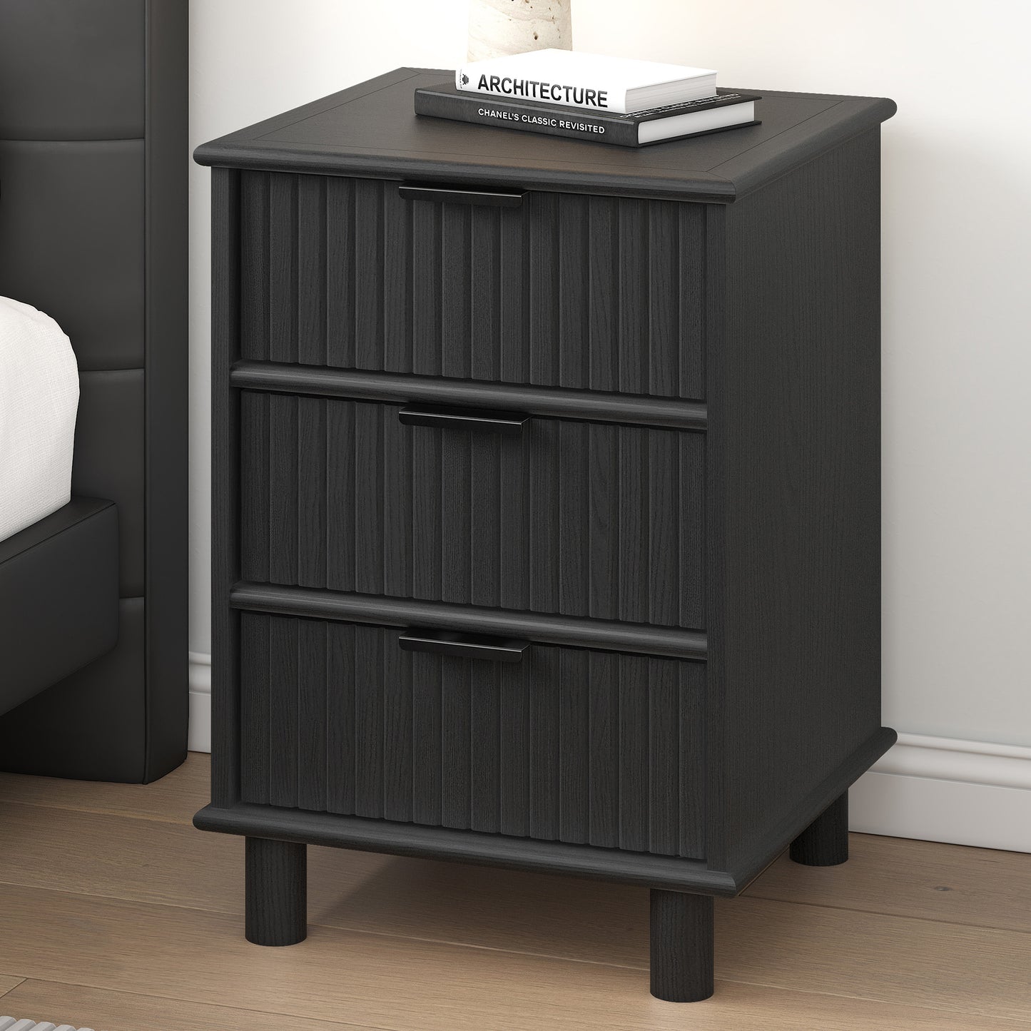 Sorrento 3 Drawer Side Table - Black