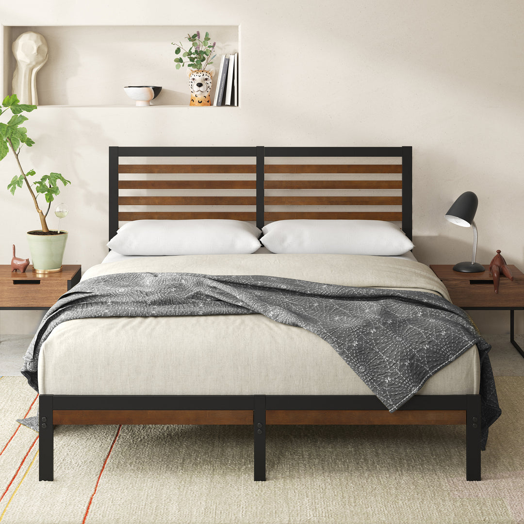 Kai Bamboo Wood and Metal Bed Frame Black King