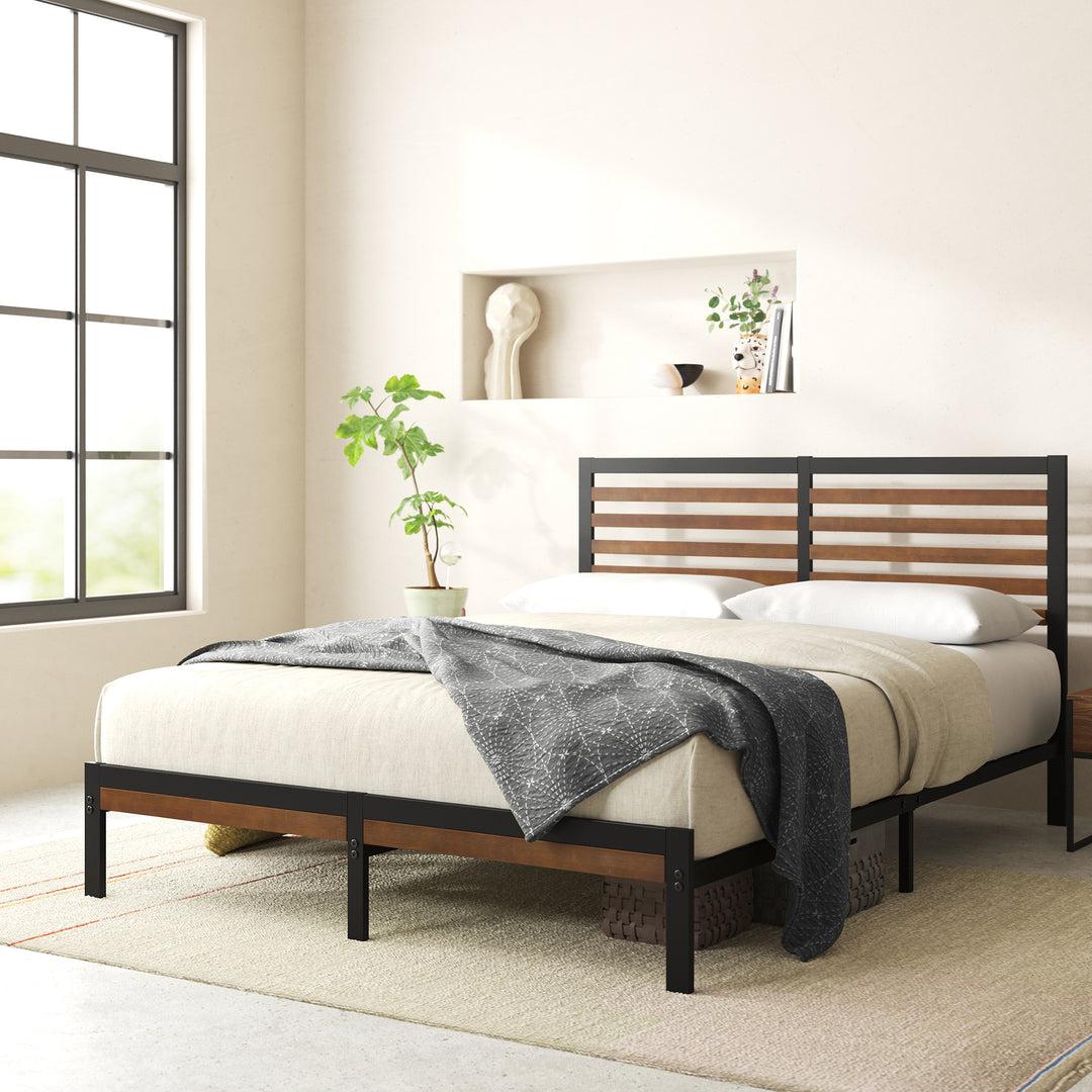 Kai Bamboo Wood and Metal Bed Frame Black King
