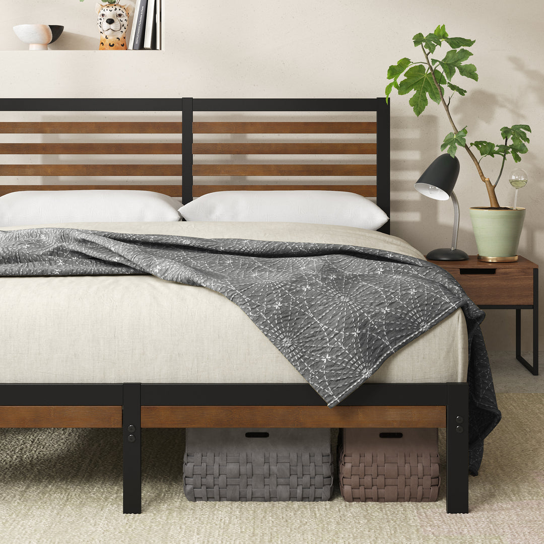 Kai Bamboo Wood and Metal Bed Frame Black King